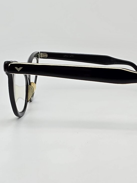 Vintage Gloss Black White Cat Eye Eyeglasses Frame USA 44-20-128 main image 12